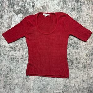VTG J.J. Basics Women's Red Scoop Neck Knit Blouse Sz S Casual Y2K 90’s USA